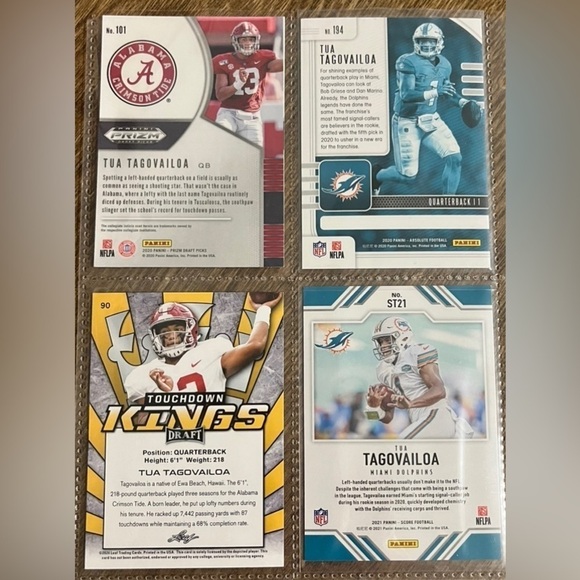🏈 Tau Tagovailoa, Quarterback Miami Dolphins, 4 NFL Trading Cards - Picture 2 of 4